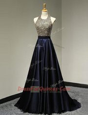 Graceful Black Prom Dresses Prom and For with Beading Scoop Sleeveless Brush Train Backless
