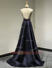 Graceful Black Prom Dresses Prom and For with Beading Scoop Sleeveless Brush Train Backless