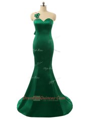 Mermaid Scoop Sleeveless Beading and Bowknot and Hand Made Flower Zipper Homecoming Dress with Green Sweep Train