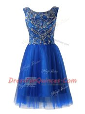 Designer Scoop Tulle Sleeveless Mini Length Prom Party Dress and Beading