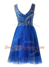 Designer Scoop Tulle Sleeveless Mini Length Prom Party Dress and Beading