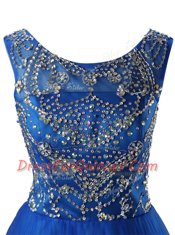 Designer Scoop Tulle Sleeveless Mini Length Prom Party Dress and Beading