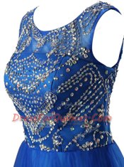 Designer Scoop Tulle Sleeveless Mini Length Prom Party Dress and Beading