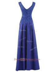 Spectacular Scoop Sleeveless Floor Length Lace and Belt Zipper with Blue
