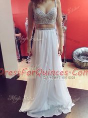 Customized Sleeveless Floor Length Sequins Zipper Dress for Prom with White