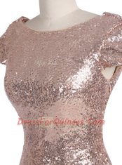 Eye-catching Mermaid Scoop Sequins Champagne Cap Sleeves Sequined Zipper Prom Party Dress for Prom and Party and Wedding Party