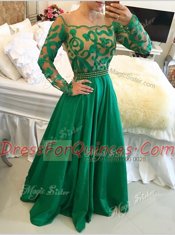 Green Prom Party Dress Prom and For with Beading and Appliques Scoop Long Sleeves Side Zipper