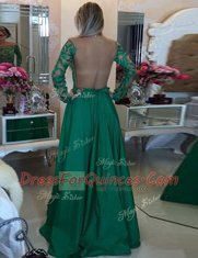 Green Prom Party Dress Prom and For with Beading and Appliques Scoop Long Sleeves Side Zipper