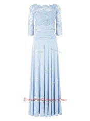 Silk Like Satin 3 4 Length Sleeve Floor Length Prom Gown and Lace