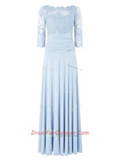 Silk Like Satin 3 4 Length Sleeve Floor Length Prom Gown and Lace