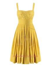 Yellow Homecoming Dress Prom and For with Beading and Pleated Sweetheart Sleeveless Criss Cross