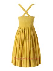Yellow Homecoming Dress Prom and For with Beading and Pleated Sweetheart Sleeveless Criss Cross