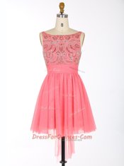 Captivating Watermelon Red Scoop Backless Beading and Sashes ribbons Prom Dresses Sleeveless