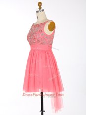 Captivating Watermelon Red Scoop Backless Beading and Sashes ribbons Prom Dresses Sleeveless