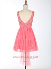 Captivating Watermelon Red Scoop Backless Beading and Sashes ribbons Prom Dresses Sleeveless