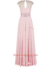 A-line Prom Gown Baby Pink Scoop Chiffon Sleeveless Floor Length Zipper