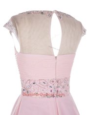 A-line Prom Gown Baby Pink Scoop Chiffon Sleeveless Floor Length Zipper