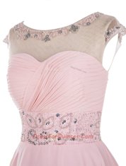 A-line Prom Gown Baby Pink Scoop Chiffon Sleeveless Floor Length Zipper