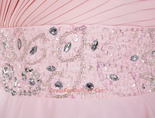 A-line Prom Gown Baby Pink Scoop Chiffon Sleeveless Floor Length Zipper