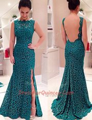 Clearance Mermaid Teal Backless Scalloped Lace Lace Sleeveless