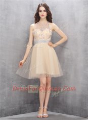 Scoop Champagne Sleeveless Tulle Zipper Homecoming Dress for Prom