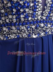 Nice Chiffon V-neck Sleeveless Zipper Beading Prom Gown in Royal Blue