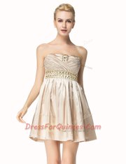 Satin Sleeveless Mini Length and Beading and Pleated