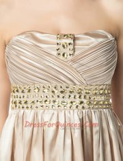 Satin Sleeveless Mini Length and Beading and Pleated