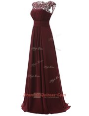 Custom Made Chiffon Scoop Sleeveless Zipper Appliques Prom Dress in Burgundy