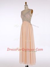 Smart Champagne Sleeveless Beading Floor Length Prom Dress