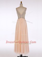 Smart Champagne Sleeveless Beading Floor Length Prom Dress