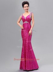 Fitting Mermaid Sequined Sleeveless Floor Length Prom Dresses and Sequins