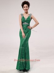 Fitting Mermaid Sequined Sleeveless Floor Length Prom Dresses and Sequins