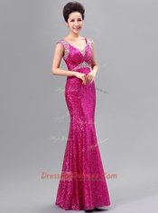Fitting Mermaid Sequined Sleeveless Floor Length Prom Dresses and Sequins