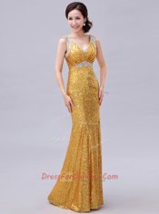 Fitting Mermaid Sequined Sleeveless Floor Length Prom Dresses and Sequins