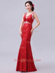 Fitting Mermaid Sequined Sleeveless Floor Length Prom Dresses and Sequins