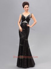 Fitting Mermaid Sequined Sleeveless Floor Length Prom Dresses and Sequins