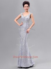 Fitting Mermaid Sequined Sleeveless Floor Length Prom Dresses and Sequins