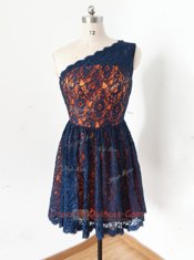 Modest One Shoulder Sleeveless Lace Zipper Homecoming Dress