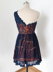 Modest One Shoulder Sleeveless Lace Zipper Homecoming Dress