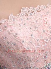Scoop Pink Sleeveless Knee Length Beading and Appliques Zipper Prom Dresses