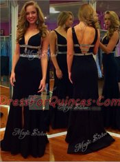 Mermaid Royal Blue Chiffon Backless V-neck Sleeveless Floor Length Prom Party Dress Beading