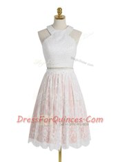 Halter Top Lace Sleeveless Beading Zipper Prom Gown