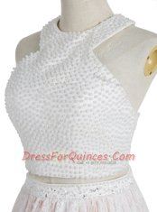 Halter Top Lace Sleeveless Beading Zipper Prom Gown