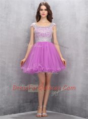 Tulle Scoop Sleeveless Zipper Beading Prom Evening Gown in Lilac