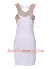 Elegant Sequins Column/Sheath Prom Party Dress White Halter Top Elastic Woven Satin Sleeveless Mini Length Zipper