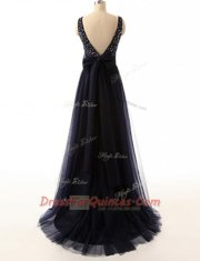 Clearance Sweep Train A-line Homecoming Dress Black Bateau Tulle Sleeveless With Train Backless