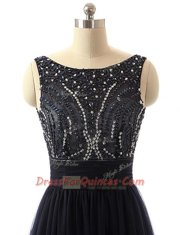 Clearance Sweep Train A-line Homecoming Dress Black Bateau Tulle Sleeveless With Train Backless