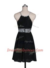 Halter Top Sleeveless Dress for Prom Mini Length Beading Black Chiffon