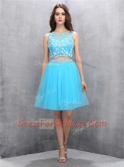 New Arrival A-line Prom Dress Blue Scoop Organza Sleeveless Knee Length Backless New Arrival A-line Prom Dress Blue Scoop Organza Sleeveless Knee Length Backless